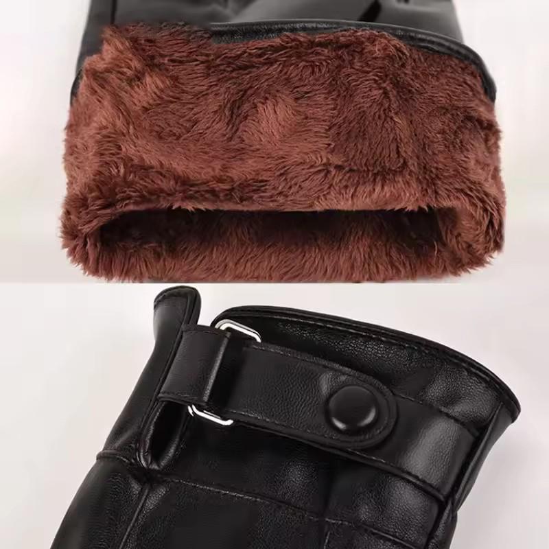 New Men's PU Gloves Winter Thickened Warm Ride Gloves Leather Waterproof Windproof Touch Screen Protector Warm Motorcycle Gloves