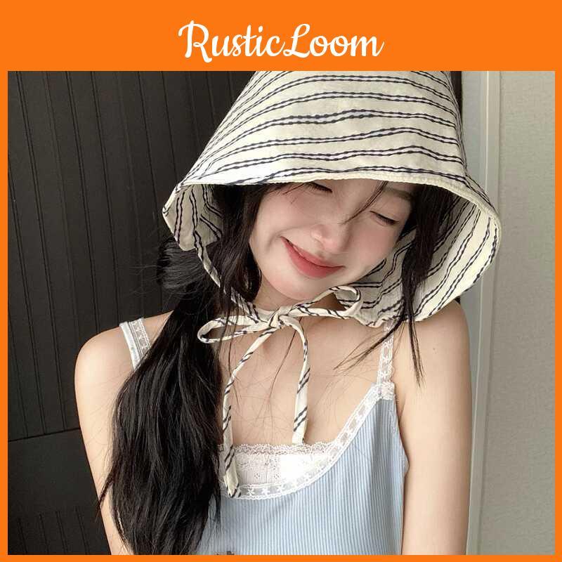 Summer Womens New French Style Wide Brim Bucket Hat With Elegant Stripes And Sun Protection