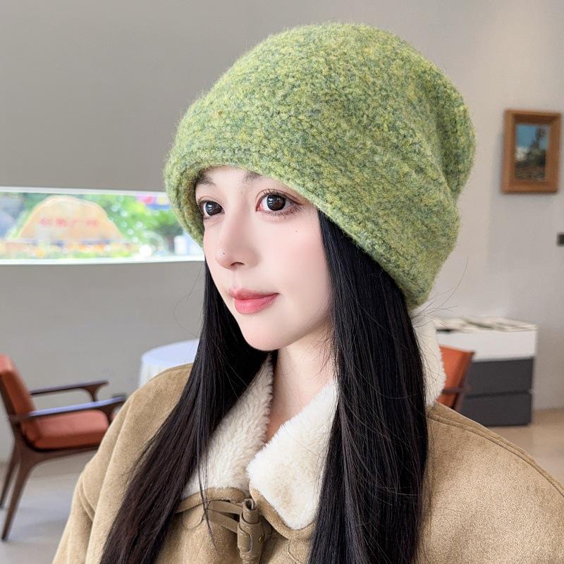 Korean Style Ear Flap Wool Knit Beanie for Women - Warm Autumn/Winter Hat for Large Heads