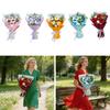 Crochet Flower Bouquet Yarn Material Knitted Floral Ornament Artificial Flowers Wreath Centerpiece for Women Anniversary Decor
