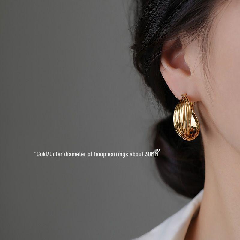 Authentic 999 Sterling Silver Hong Kong Style Hoop Earrings - High-End Retro Women s Light Luxury Studs 2025