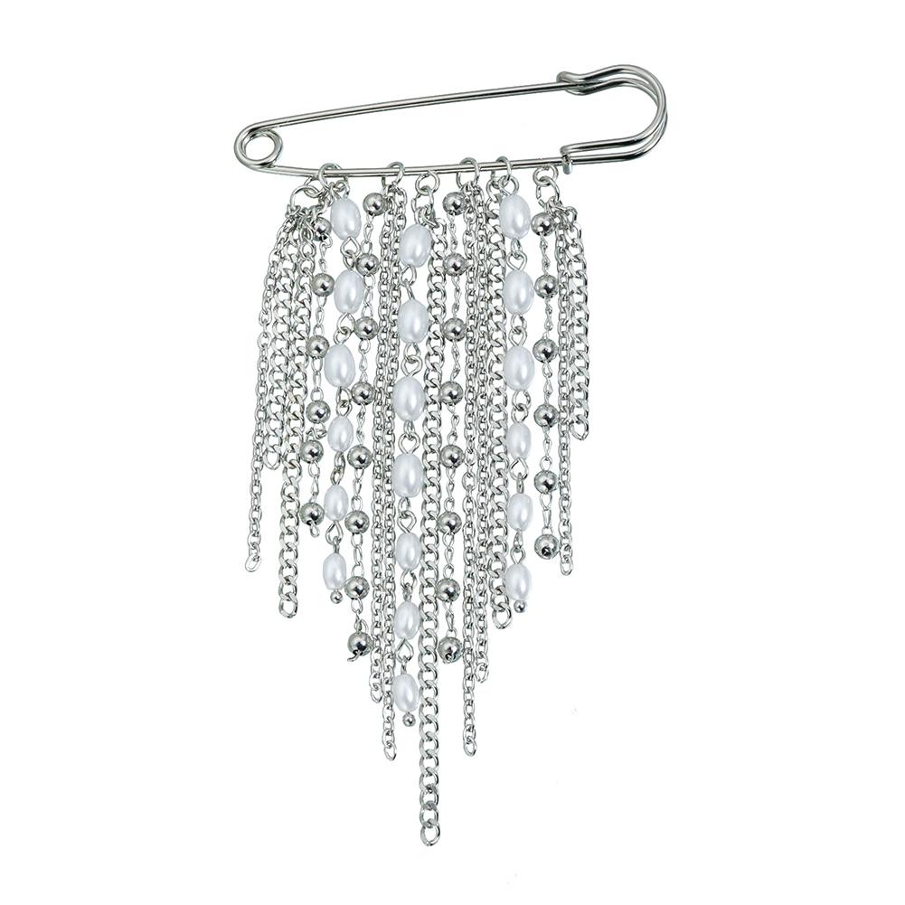 Exaggerate Long Tassel Chain Brooch For Women Handmade Beaded Many Layer Chain Multi Functional Fixed Pin Pants Clothes Decor