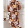 Renkli çizgili baskılı kısa kollu tişört pijama elbisesi, yazlık stil