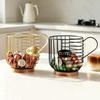 Metal Wire Cup Storage Basket with Wooden Base Coffee Mug Shape Hollow Out Organizer for Home Cafe Bar Countertop Kitchen Decor