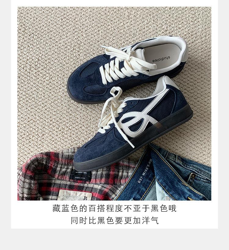 

Версия из пятнистой коровьей кожи, натуральная кожа, ретро, дышащие, с круглым носком, на шнуровке, на толстой подошве, увеличивающие рост, легкие, немецкие тренировочные кеды, женские 40 темно-синий