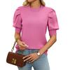 Women Knitting Tops Round Neck Puff Short Sleeve Solid Color Summer Tops