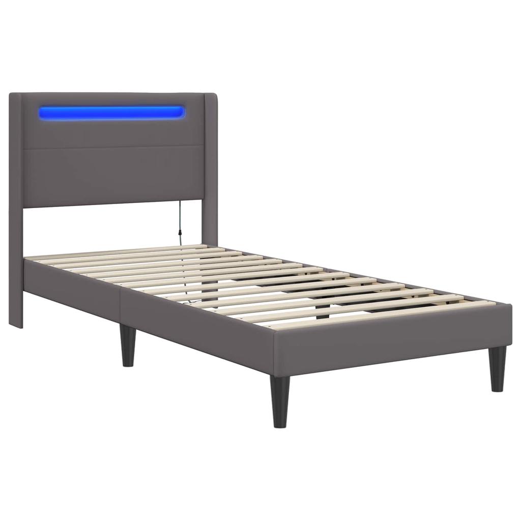 Bed Frame with LED Light Strips Gray 80 X 200 Cm Faux Leather