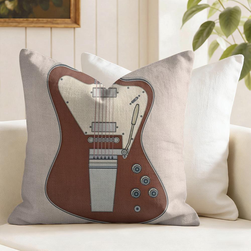 Vintage Color Guitar Fender Cushion Cover Summer Linen Pillow Case Organic Fabric Cushion Cover DoubleSided Sofa Home Decor