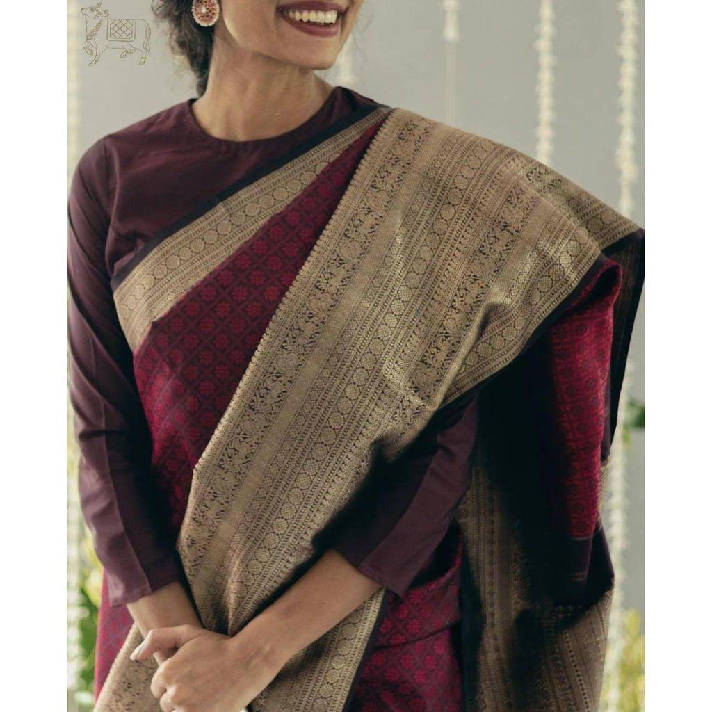 Neue königliche Kollektion - Weicher Litschi-Seiden-Jacquard-Saree
