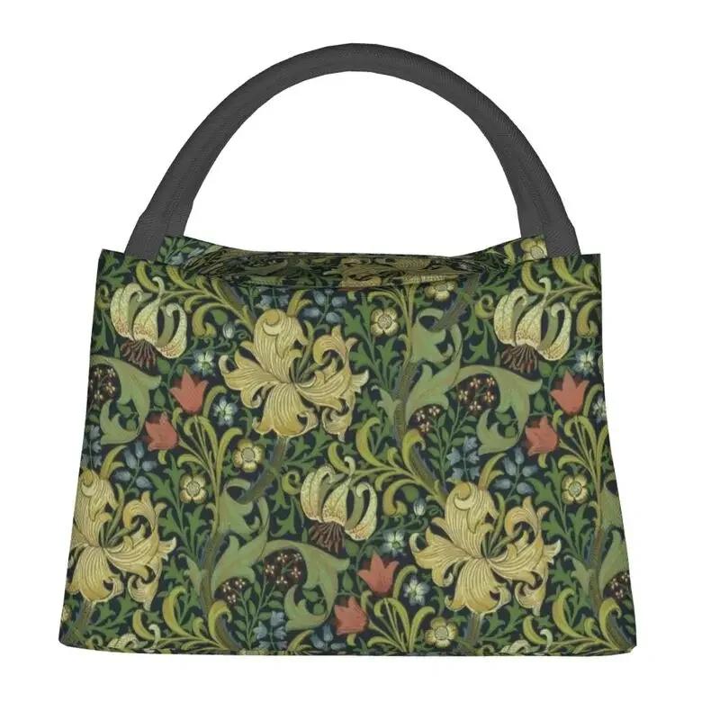 William Morris Insulated Lunch Bag for Outdoor Picnic Floral Textile Pattern Waterproof Thermal Cooler Lunch Box Women