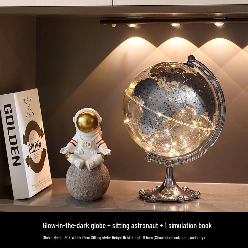 Astronaut Boy Globe Ornament: Luxurious Birthday Gift & Decorative Piece for Living Room or Wine Cabinet.