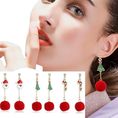 Χριστουγεννιάτικα Σκουλαρίκια Χαριτωμένη Μπάλα Μαλλιών Άγιος Βασίλης Χριστουγεννιάτικο Δέντρο Φούντα Κρεμαστά Σκουλαρίκια