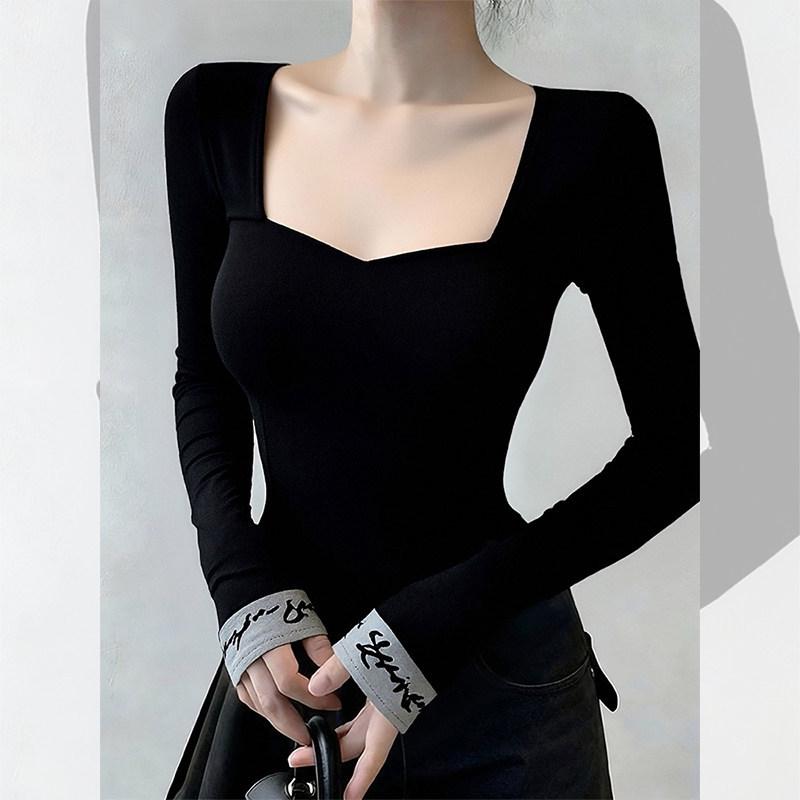 

Black Brushed Modal Square Neck Long-Sleeve Women s Base Layer Top - Stylish & Perfect for Autumn/Winter. L чёрный