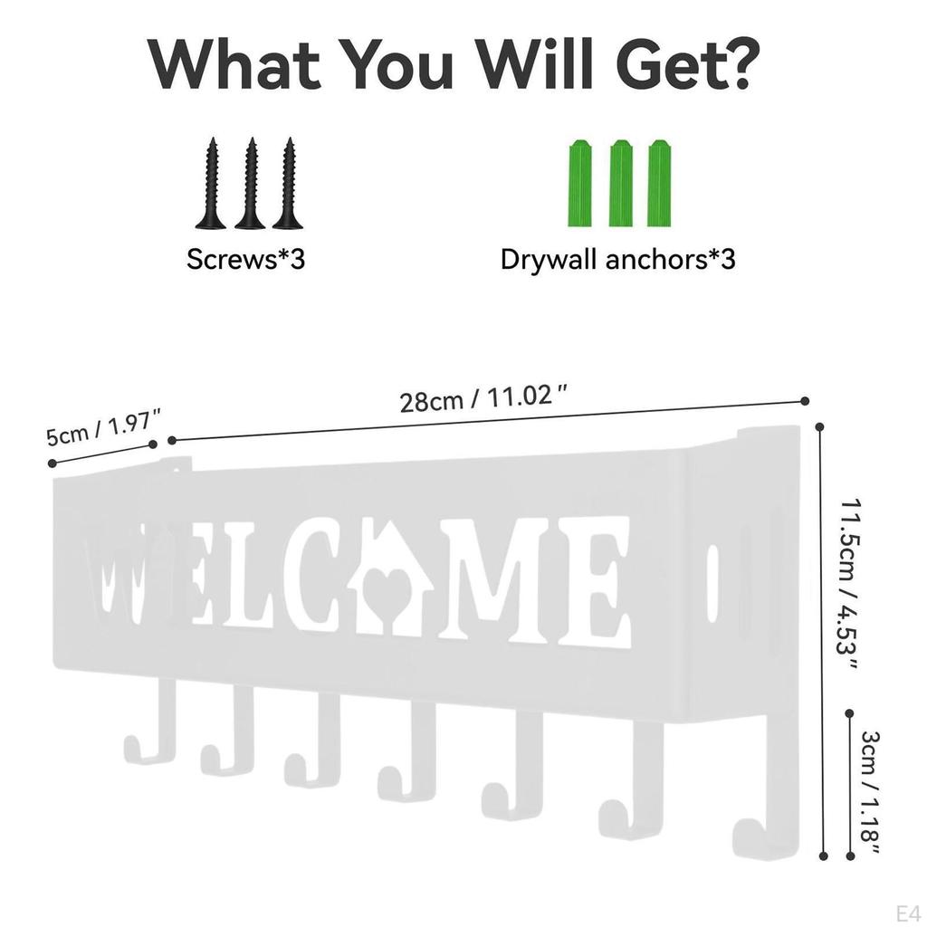 Schlüsselhalter zum Aufhängen mit 7 Haken, Schrauben und Dübel für die Haustür, Büro, Garage
