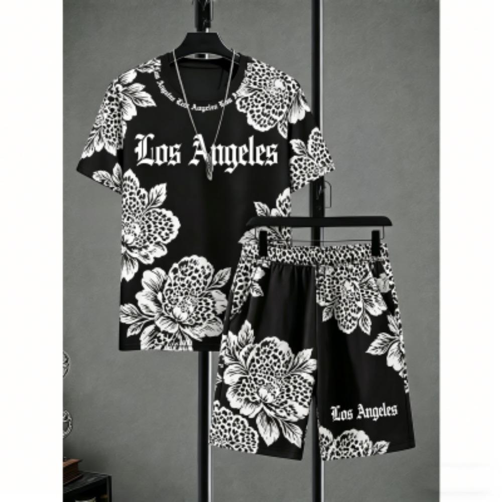 

Мужской Комплект Буквы Леопард Цветной Принт Мужская Футболка и Шорты Комплект из 2 Предметов Летний Повседневный Уличный Большого Размера Мужские и Женские Комплекты Футболка XXS