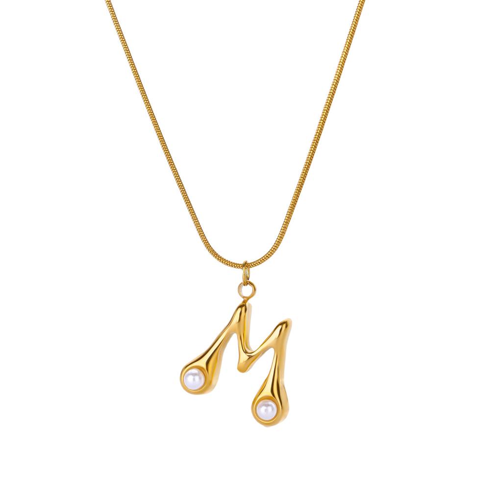 Initials Letter Pearl Necklaces For Women Gold Color Stainless Steel Letter Necklace Chain Collar Necklace Wedding Jewelry Gift
