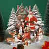 3D Juleaftensscene Lykønskningskort, Julemand, Rensdyr, Snefyldt Landsby, Månebelyst Himmel, Festlig Helligdag, F