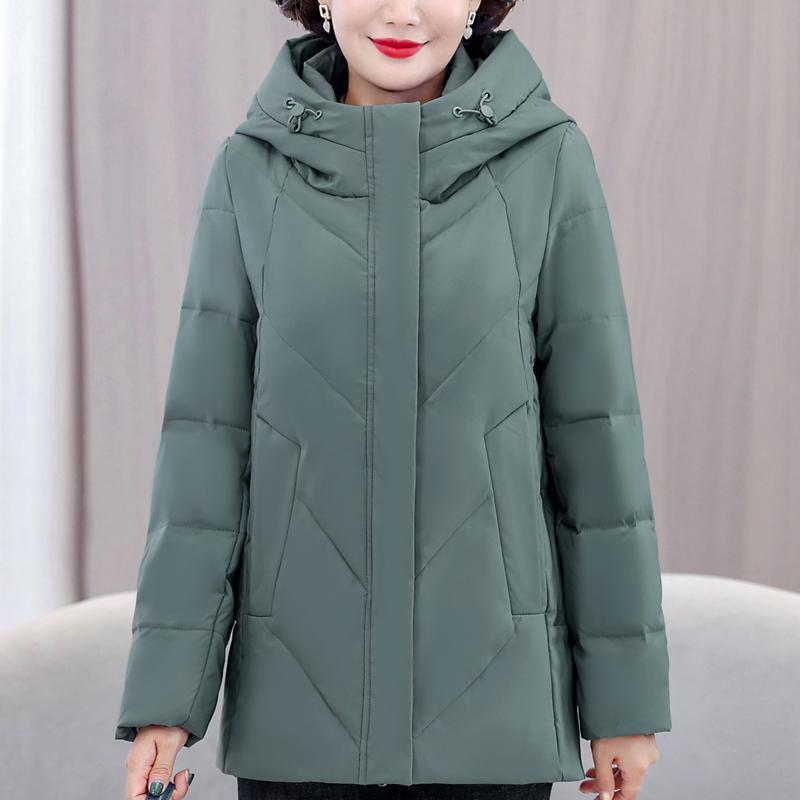 

Женские пуховики среднего возраста Зимние винтажные парки с капюшоном больших размеров Элегантные свободные толстые теплые пуховики Женская верхняя одежда 6XL зелёный