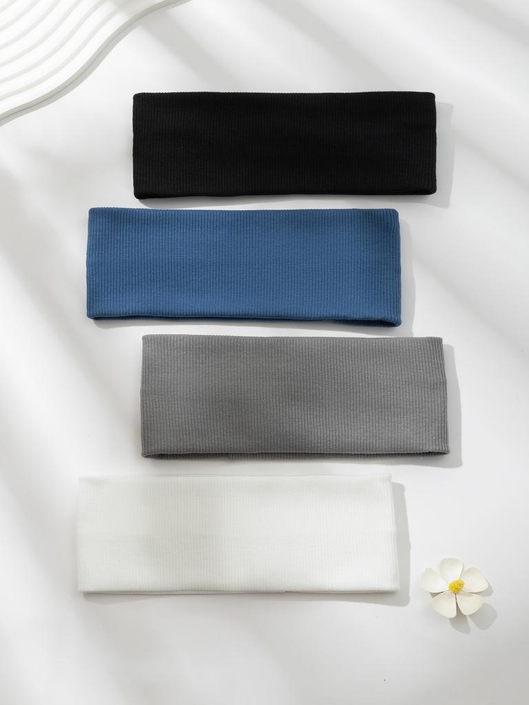 4 st Enkla Mode Kvinnor Enfärgad Elastiska Hårband Söta Tvätta Ansiktet Smink Hårband Vintage Sport Löpning Yoga Pannband