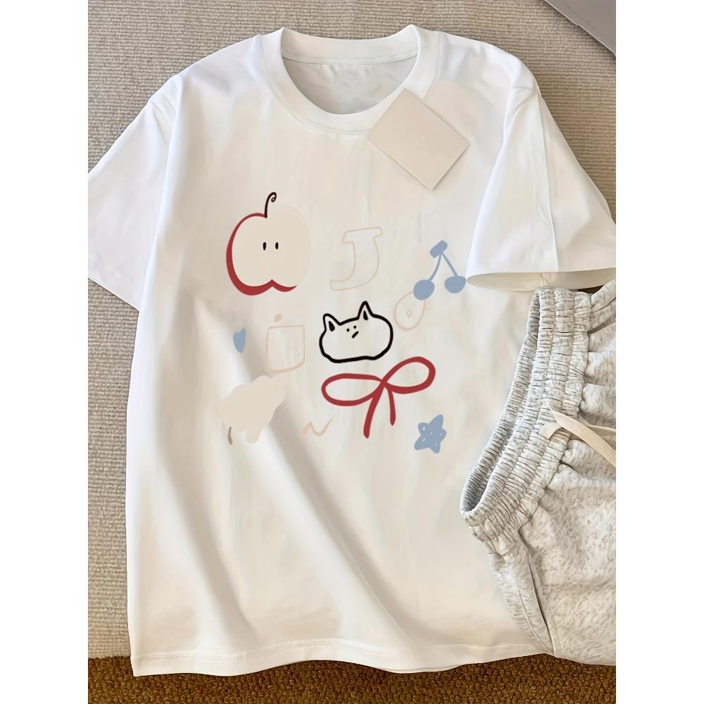 Fashionable Trendy Letter TShirt for Women Summer 2026 Casual Round Neck Sleeves Harajuku Short Women Clothing S