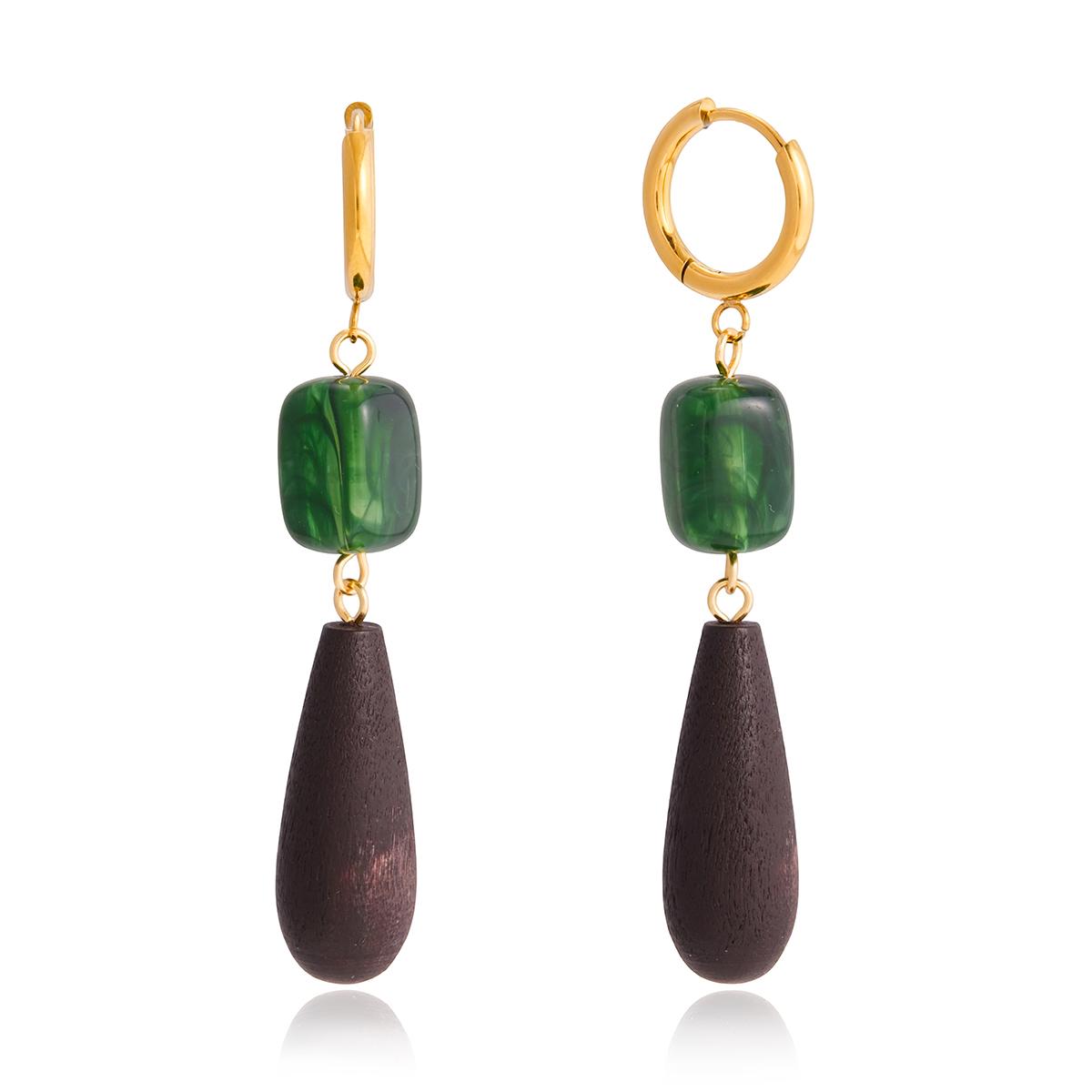 

Yori Resin Teardrop-shaped Wooden Pendant Earrings New Stainless Steel Delicate Waterproof Party Drop Jewelry