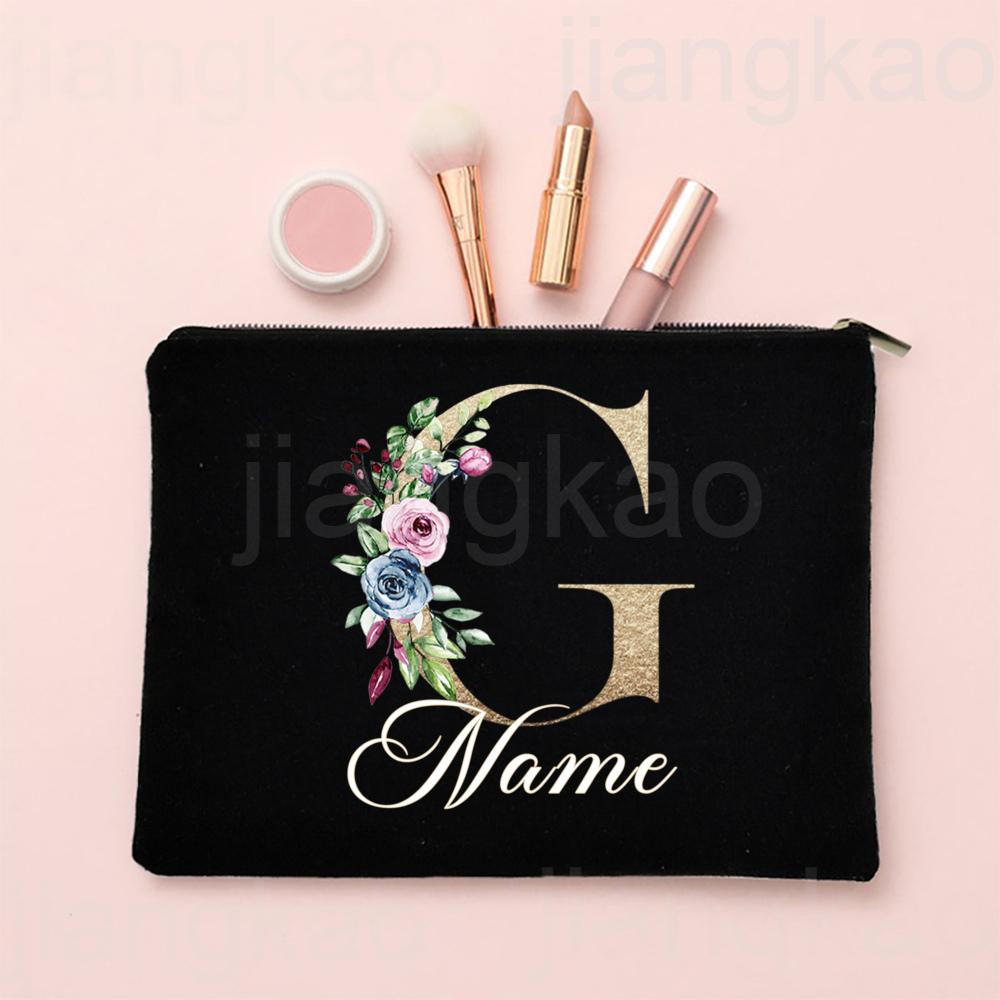 Personalised Letter with Name Makeup Bag Bridal Cosmetic Case Canvas Monogram Toiletry Bags Birthday Wedding Bridesmaid Gifts