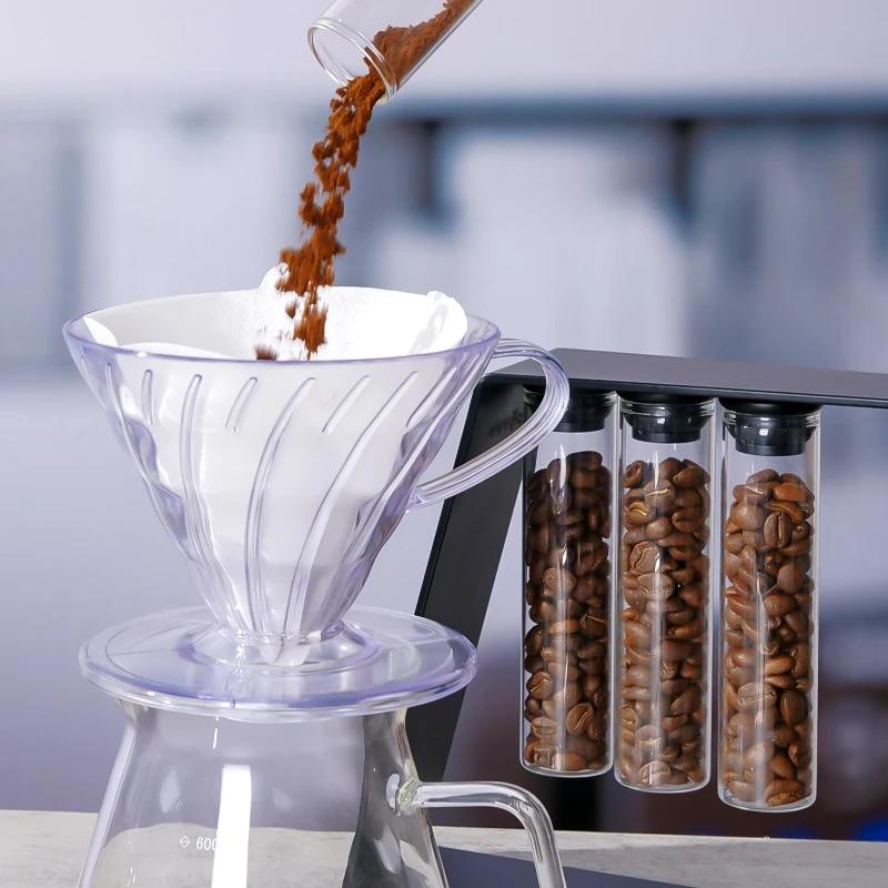 Magnetic Coffee Bean Storage Tubes with Rack, Airtight Espresso Accessories Glass Organizer for Kitchen&Cafe/Commercial Use