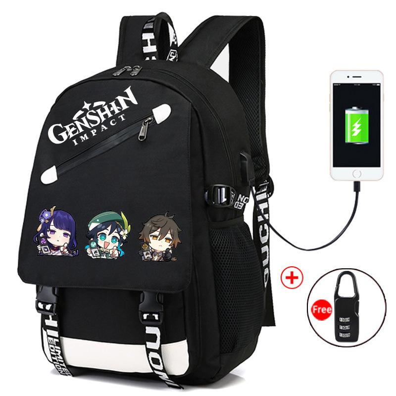 Backpack Anime, Genshin Surrounding Large Capacity Student School Bag Outdoor Travel Bag