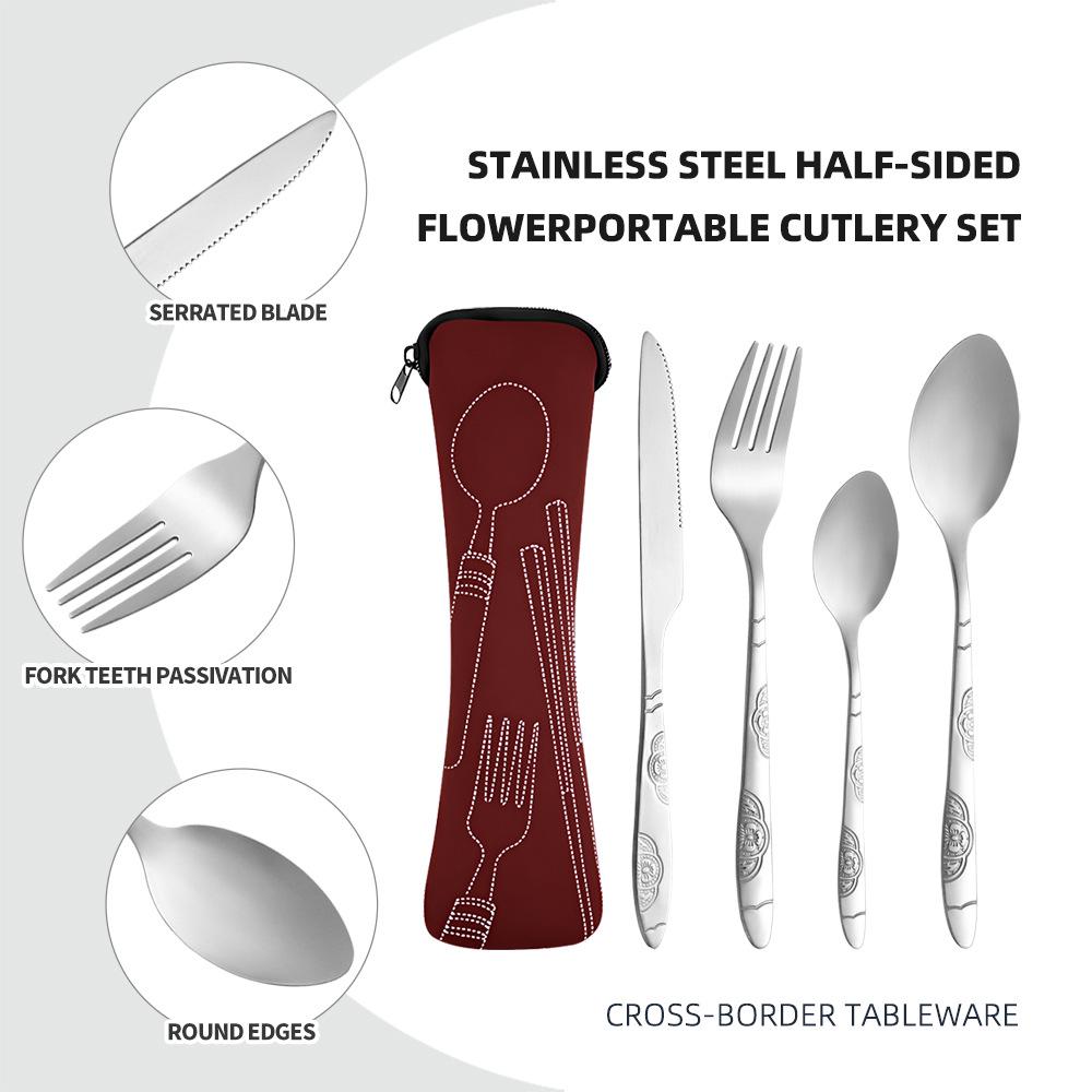Compact Stainless Steel Cutlery Set: Spoon, Fork, Chopsticks, Knife - Ideal for Outdoor Travel