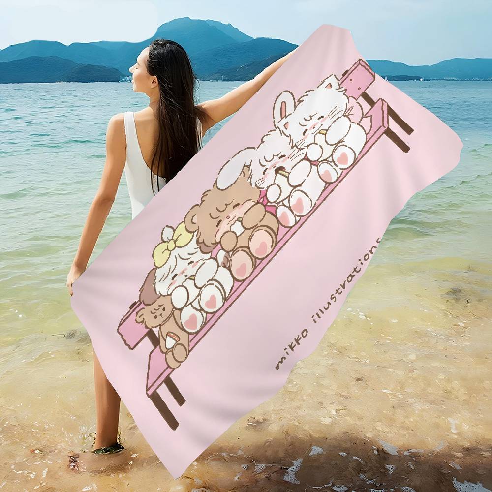 Cute M-Mikko I-Illustrations Bath Towel Microfiber Soft Water Absorbing Breathable For Girl Kids Decorative Cartoon Beach Towel