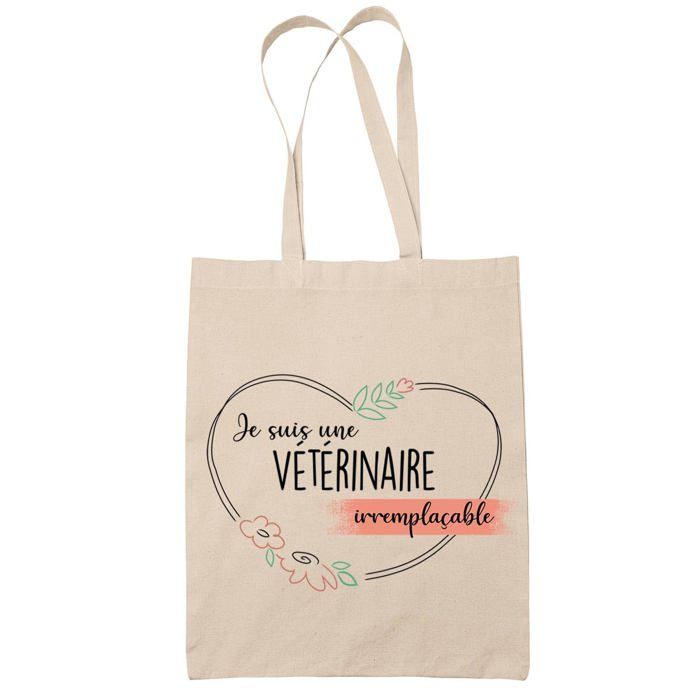Tote bag - PLANETEE - Vétérinaire femme Irremplaçable - Coton - Imprimé en France - Beige