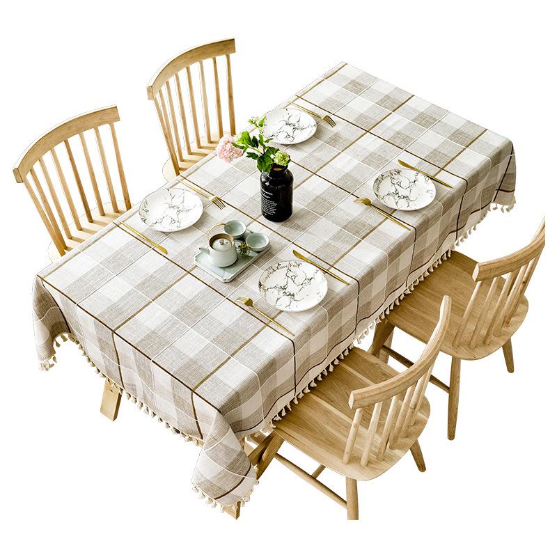 Nordic Fresh Style Imitation Cotton Linen Embroidery Plaid Tablecloth for Coffee and Dining Tables