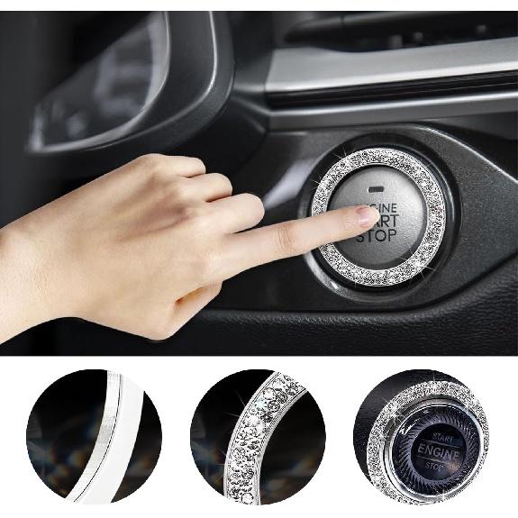 Inel decorativ pentru pornirea motorului auto cu stras dublu din cristal strălucitor, autocolant strălucitor pentru buton de pornire, cheie de aprindere și; Inel decorativ pentru buton, strălucitor