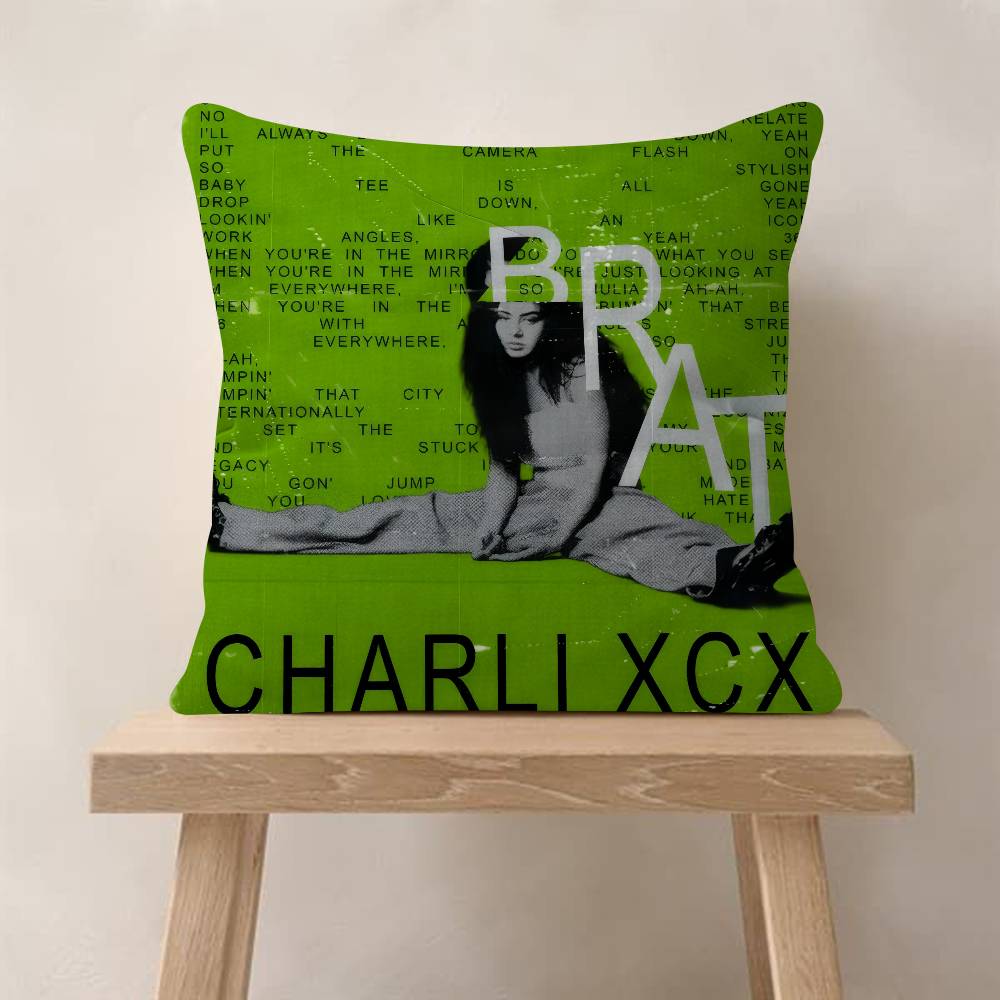 Singer CCharli XCX BRAT  Pillow Covers Cartoon Sofa Decorative Home Doublesided Printing Short Plush Cute Cushion Cover