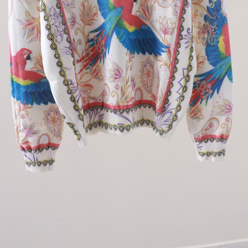Mode Frauen Pullover Y2K Streetwear Bunte Vogel Druck Pullover femme Rundhals Unten Stricken Tops Mujer C-069