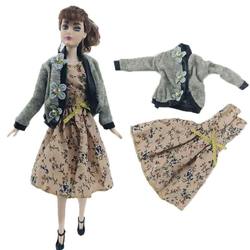 Elegant Coat & Countryside Floral Dress For Barbie Doll Outfits Handmade Clothes Set for 1/6 Doll Accessories Kids Toy