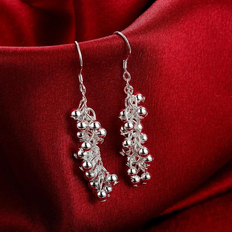 Hot Silver Color Creative Grape Beads Drop Earrings for Woman Fashion Party Fine Gifts Elegant Noble Jewelry