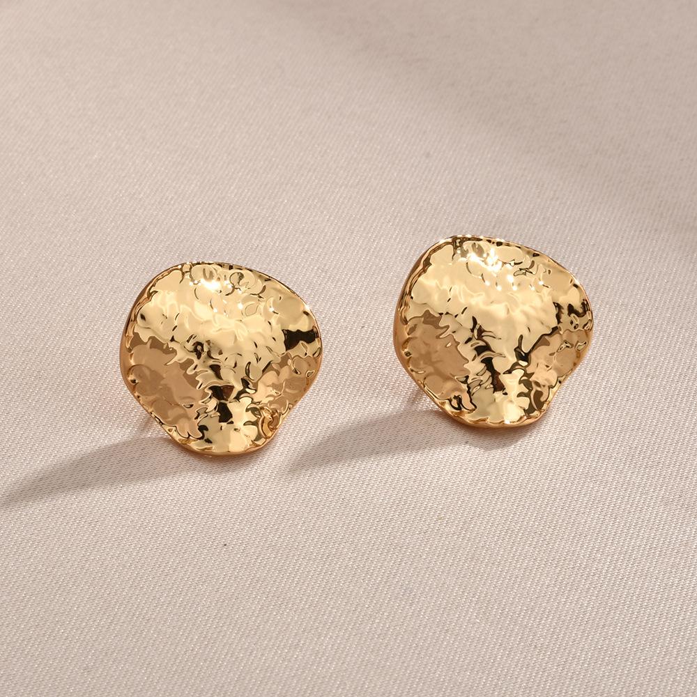 Fashion Design Pleated Metal Flash Texture Stud Earrings Retro Round Square Earrings Earrings Women
