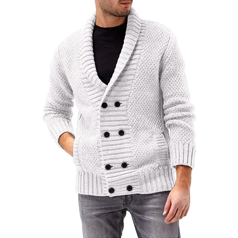 Neue Pullover Strickjacke Herren Solide Polo Neck Zweireiher Langarm Gestrickte Mantel Pullover