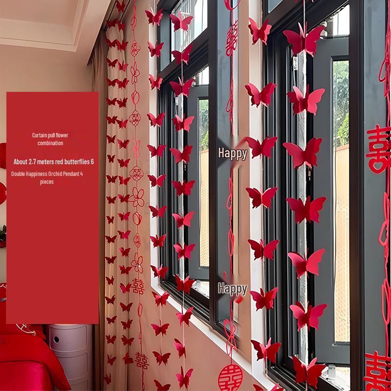 Butterfly Wedding Room Decor Set: Curtain Pendants & Pull-Flower Decorations for Bedroom & Living Room