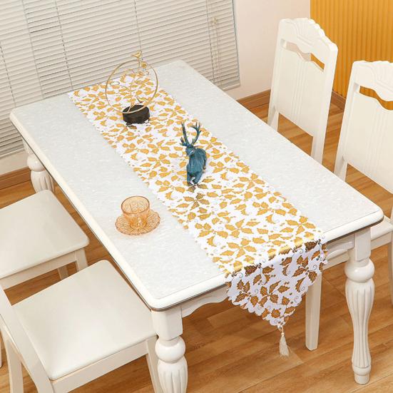 Střapcová dekorace Dlouhý běhoun na stůl Slavnostní atmosféra Vánoční ražba Potisk listů Ubrus Vánoční ozdoba Domácí dekorace