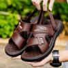 Brown 2-Way Wear Leather Sandals – Non-Slip Open Toe Slippers for Men, Casual Outdoor/Beach Shoes with 1972 Detail