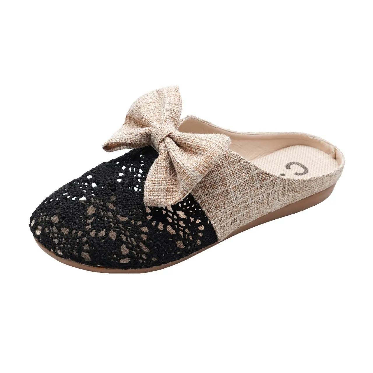 

Тапочки для женщин, летние, симпатичные, с бабочкой, плоские тапочки, для дома и улицы, льняная стелька, сандалии с закрытым носком, Pantuflas Para Mujer 40 чёрный