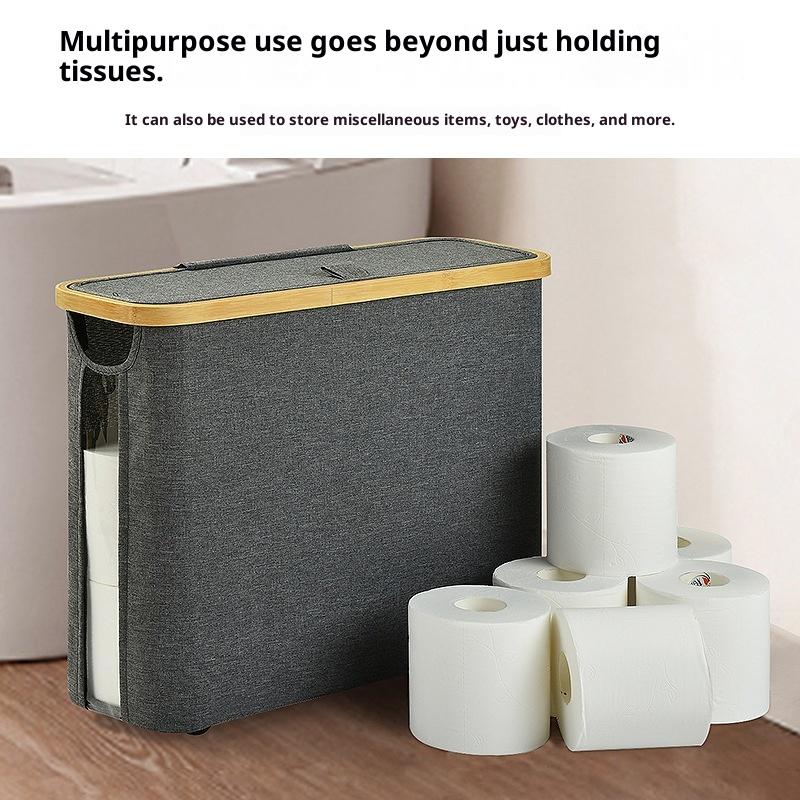 1Pc Bamboo Toilet Paper Holder With Lid - Self-Contained Bathroom Organizer With Handle, Enclosed Tissue Storage Box