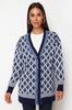 Women's Fashion New Hijab Cardigan Navy Blue Jacquard Button Detailed Knitwear Cardigan