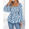 Frauen Frühling Sommer Chiffon Bluse und Hemden Langarm Sequre Kragen Blumendruck Hemd Tops blusas