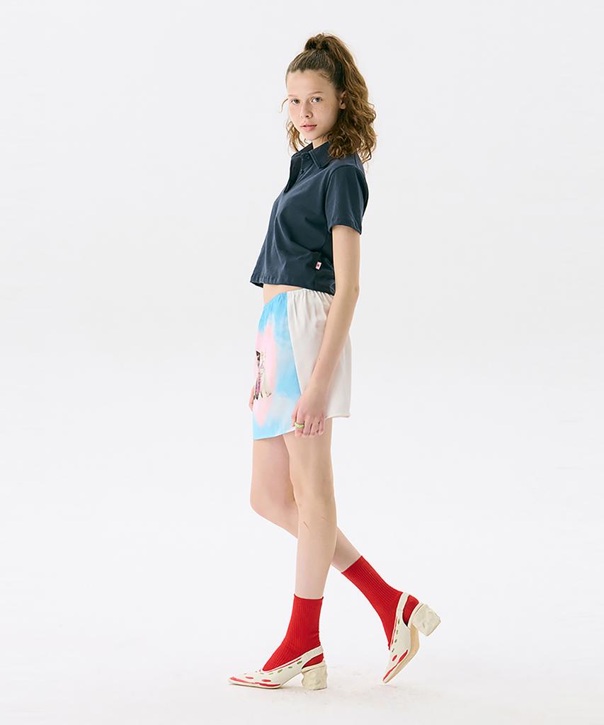 Jun Jun Space Cat Print Mini Skirt_Light Blue