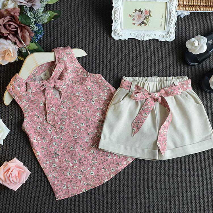 Girls Summer 0-4 Years Floral Bohemian Sleeveless Vest Shorts 2pcs Clothing Set