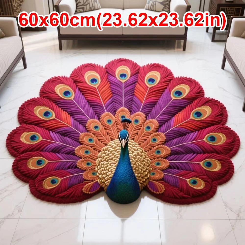 Soft Peacock Carpet Non-slip Bathroom Floor Mat Portable Blanket  for Living Room Tea Table Bedside