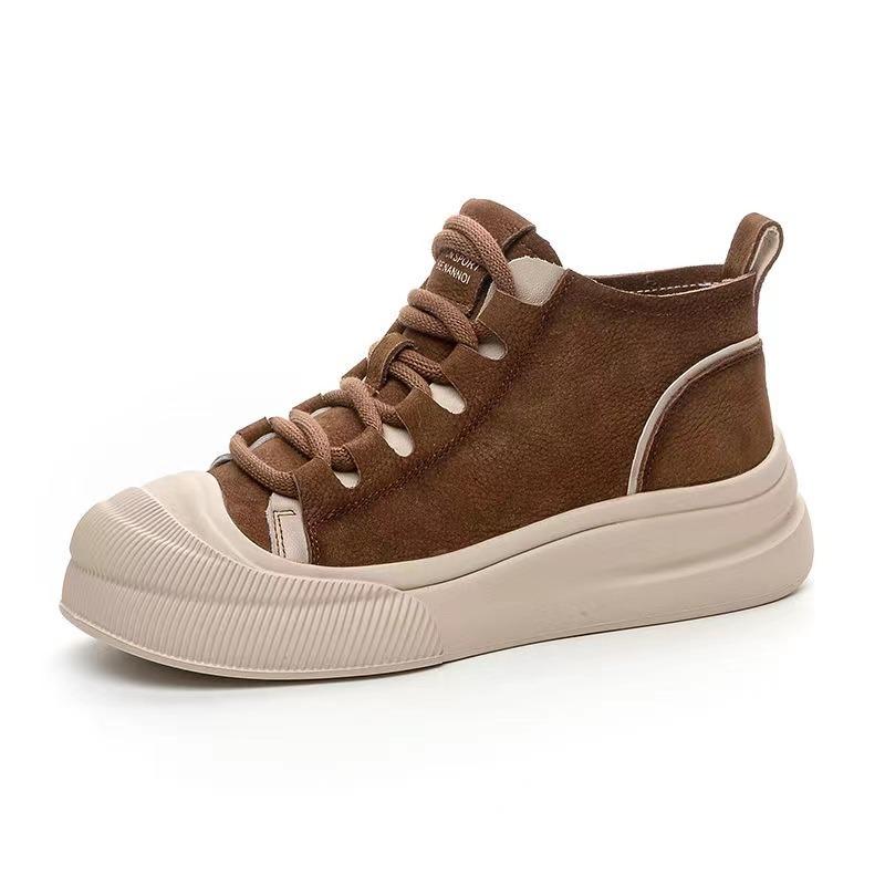 2025 New Women Casual Sneakers Quality Genuine Leather Mixed Colors Flat Platform Lightweight College Style High Top Board Shoes